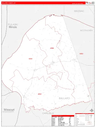 Ballard County, KY RedLine style ZIP Code wall map