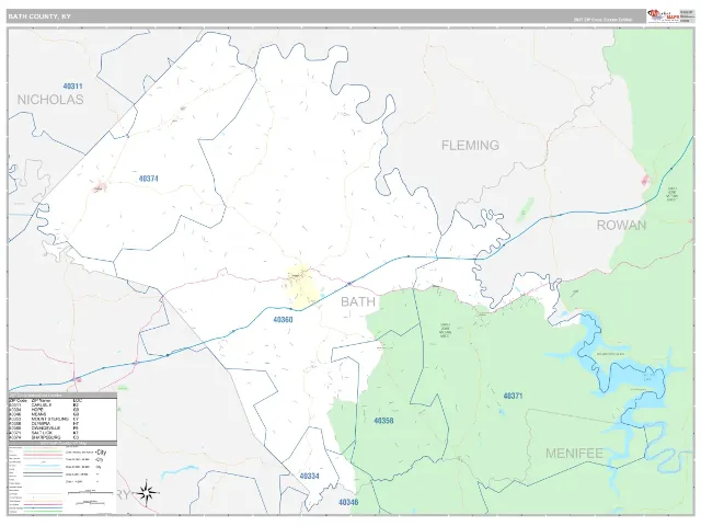 Bath County, KY ZIP Code Wall Map, Classic style