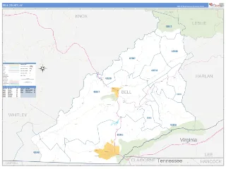 Bell County, KY Business Reference style ZIP Code wall map