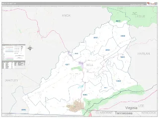 Bell County, KY Classic style ZIP Code wall map
