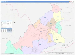 Bell County, KY ColorCast style ZIP Code wall map