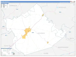 Bourbon County, KY Business Reference style ZIP Code wall map