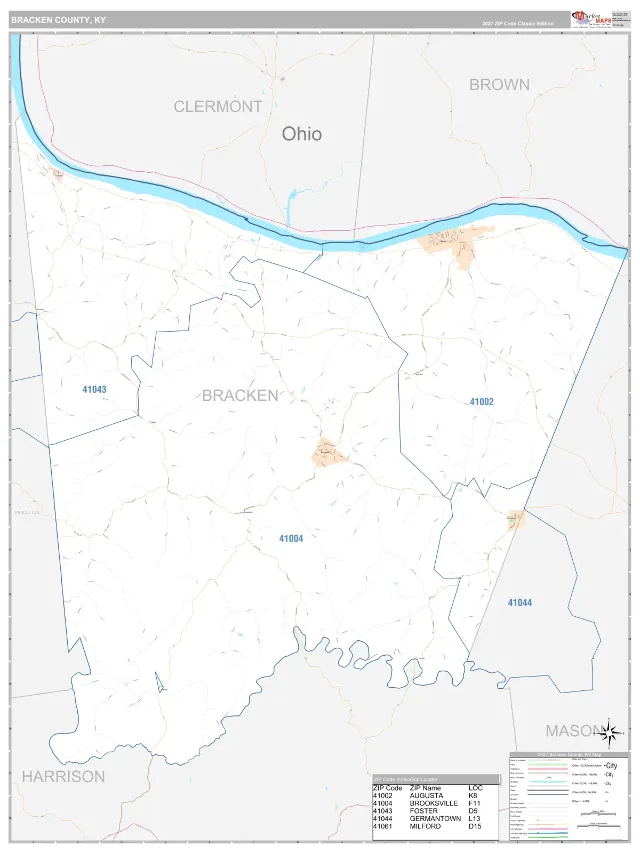 Bracken County, KY ZIP Code Wall Map, Classic style
