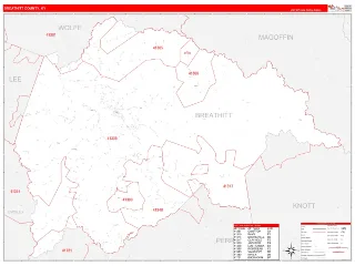 Breathitt County, KY RedLine style ZIP Code wall map