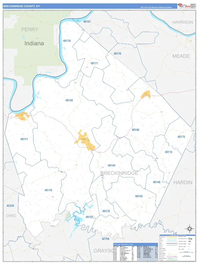 Breckinridge County, KY ZIP Code Wall Map, Business Reference style