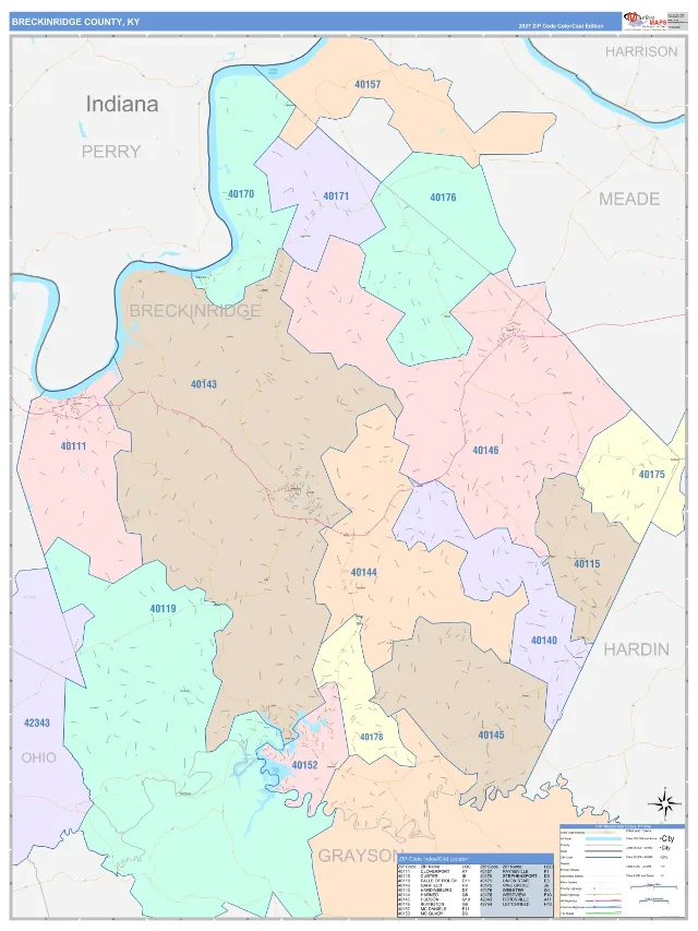 Breckinridge County, KY ZIP Code Wall Map, ColorCast style