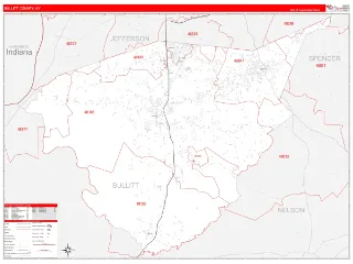 Bullitt County, KY RedLine style ZIP Code wall map