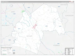 Butler County, KY Classic style ZIP Code wall map