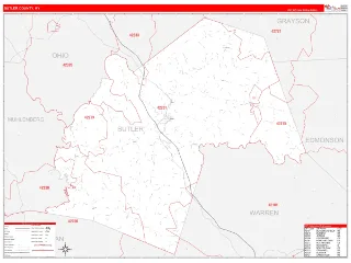Butler County, KY RedLine style ZIP Code wall map