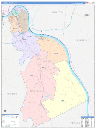 Campbell County, KY ColorCast style ZIP Code wall map