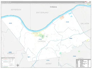 Carroll County, KY Classic style ZIP Code wall map
