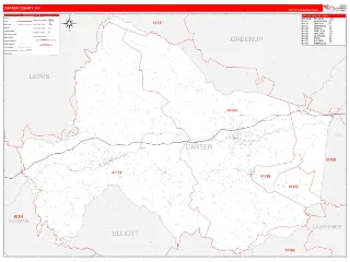 Carter County, KY RedLine style ZIP Code wall map