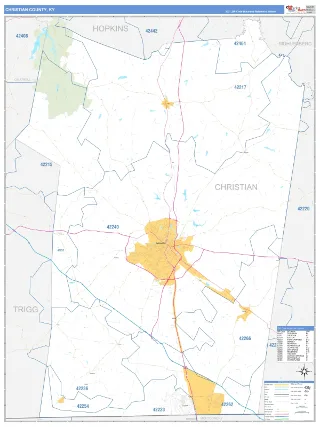 Christian County, KY Business Reference style ZIP Code wall map