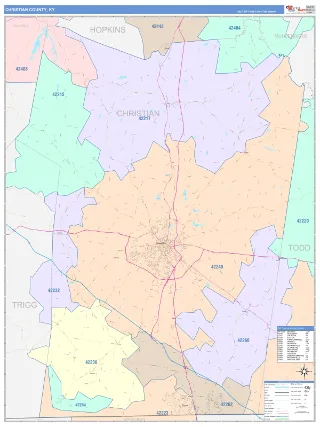 Christian County, KY ColorCast style ZIP Code wall map