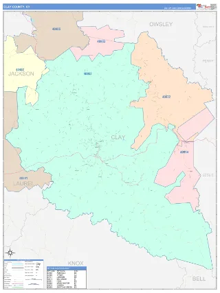 Clay County, KY ColorCast style ZIP Code wall map