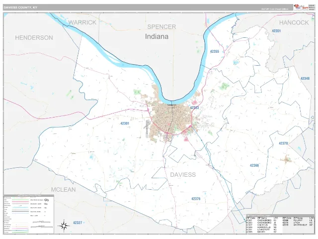 Daviess County, KY ZIP Code Wall Map, Classic style