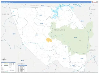 Edmonson County, KY Business Reference style ZIP Code wall map