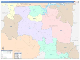 Edmonson County, KY ColorCast style ZIP Code wall map