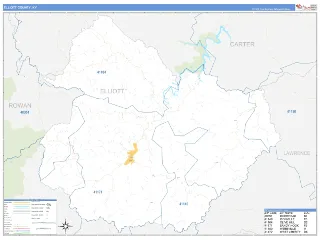Elliott County, KY Business Reference style ZIP Code wall map