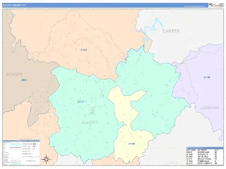 Elliott County, KY ColorCast style ZIP Code wall map
