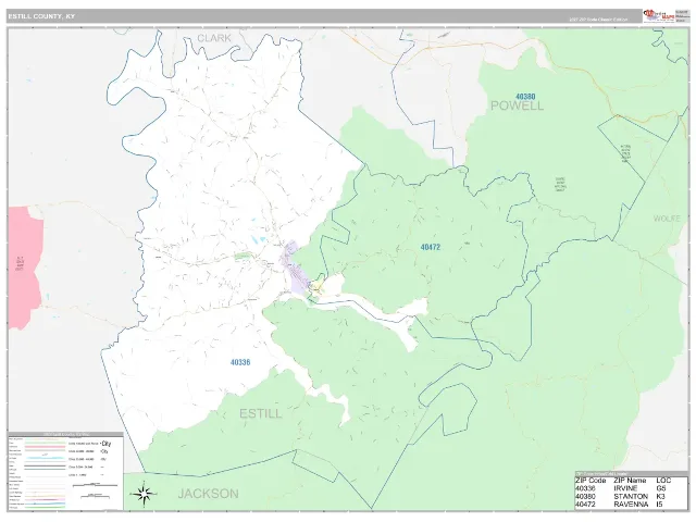 Estill County, KY ZIP Code Wall Map, Classic style