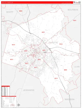Fayette County, KY RedLine style ZIP Code wall map