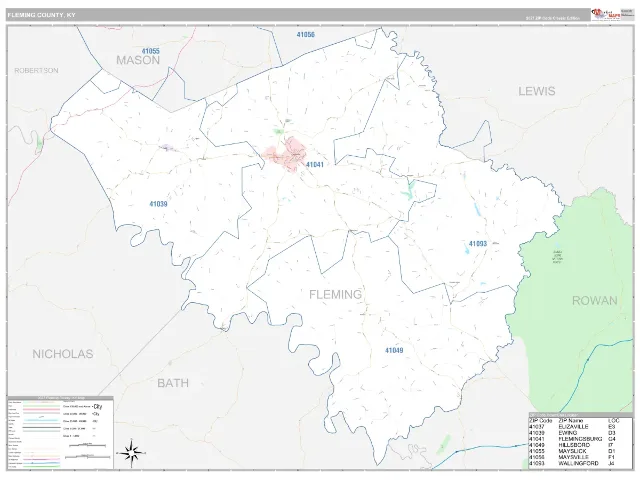 Fleming County, KY ZIP Code Wall Map, Classic style