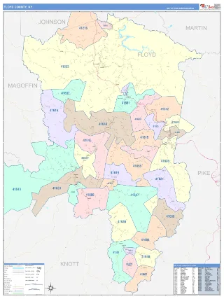 Floyd County, KY ColorCast style ZIP Code wall map