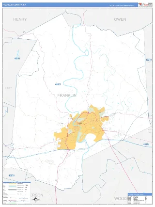 Franklin County, KY Business Reference style ZIP Code wall map