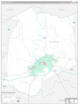 Franklin County, KY Classic style ZIP Code wall map