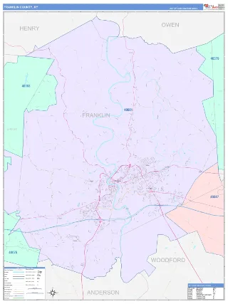 Franklin County, KY ColorCast style ZIP Code wall map