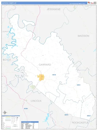 Garrard County, KY Business Reference style ZIP Code wall map