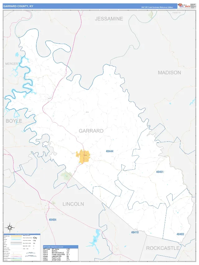 Garrard County, KY ZIP Code Wall Map, Business Reference style