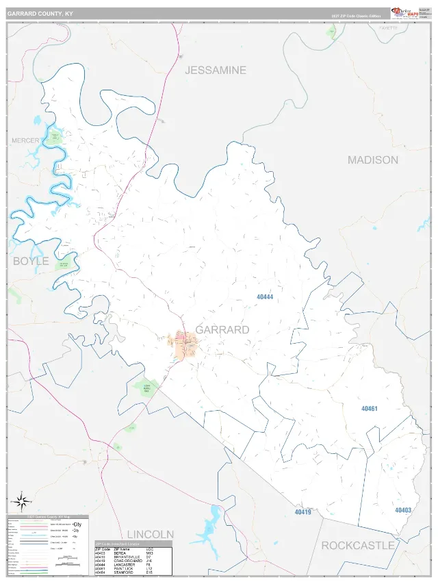Garrard County, KY ZIP Code Wall Map, Classic style