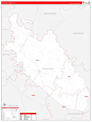 Garrard County, KY RedLine style ZIP Code wall map