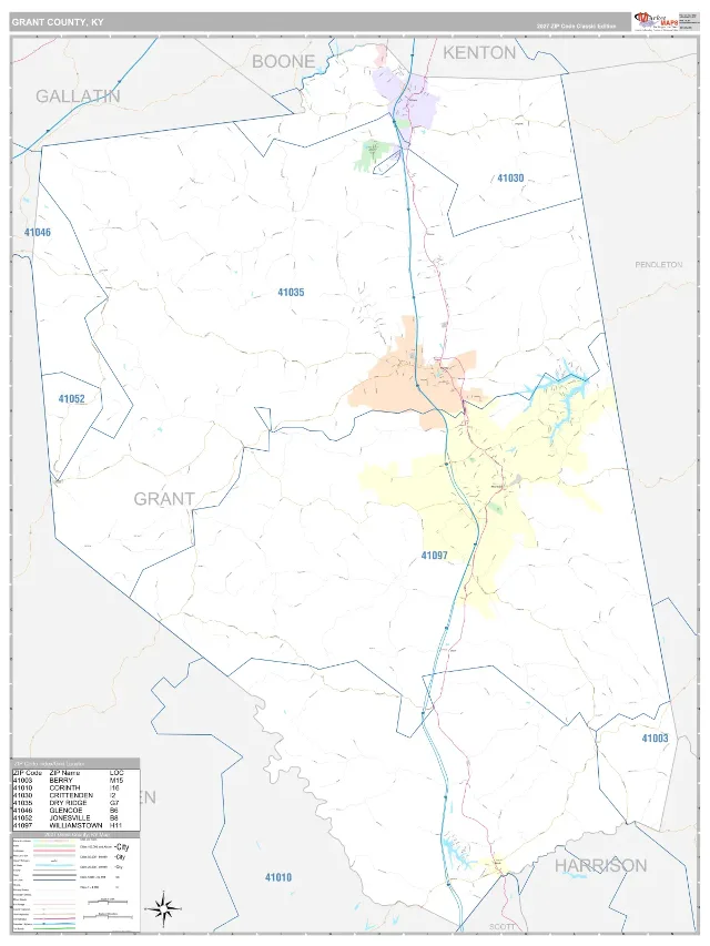 Grant County, KY ZIP Code Wall Map, Classic style