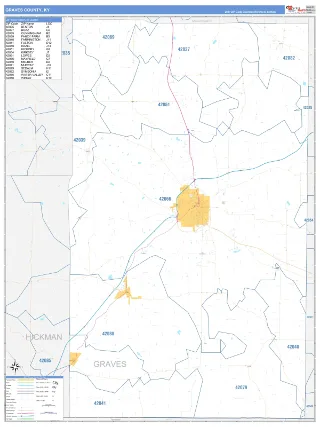 Graves County, KY Business Reference style ZIP Code wall map