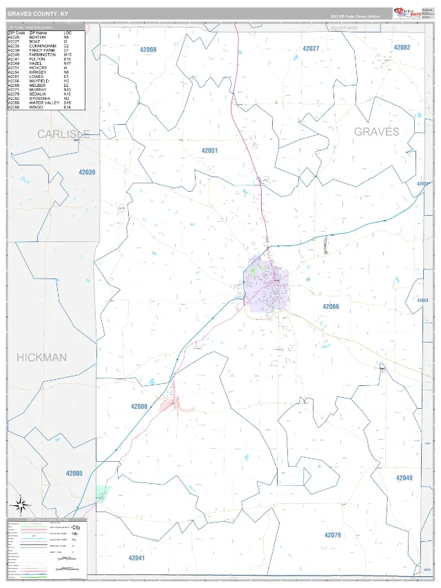 Graves County, KY ZIP Code Wall Map, Classic style