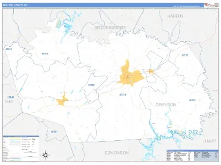 Grayson County, KY Business Reference style ZIP Code wall map