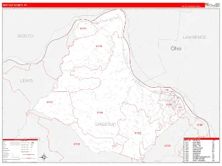 Greenup County, KY RedLine style ZIP Code wall map