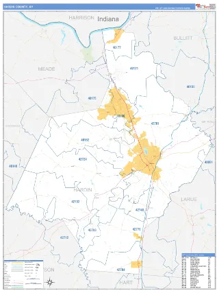 Hardin County, KY Business Reference style ZIP Code wall map