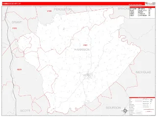 Harrison County, KY RedLine style ZIP Code wall map