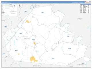 Henry County, KY Business Reference style ZIP Code wall map