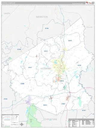 Hopkins County, KY Classic style ZIP Code wall map