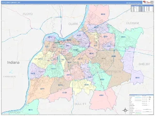 Jefferson County, KY ColorCast style ZIP Code wall map