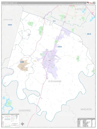 Jessamine County, KY Classic style ZIP Code wall map