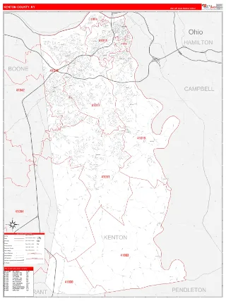 Kenton County, KY RedLine style ZIP Code wall map