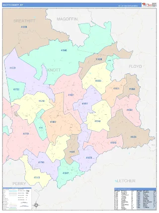 Knott County, KY ColorCast style ZIP Code wall map