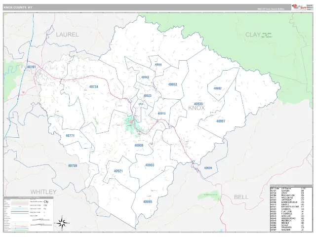 Knox County, KY ZIP Code Wall Map, Classic style