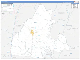 Larue County, KY Business Reference style ZIP Code wall map